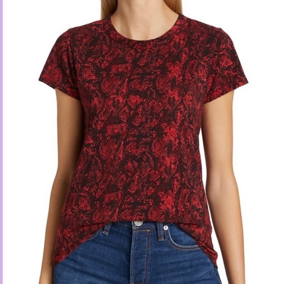 Rag & Bone Red All Over Snake Print Size XXSmall T-Shirt Round Neck Short Sleeve - Picture 1 of 11